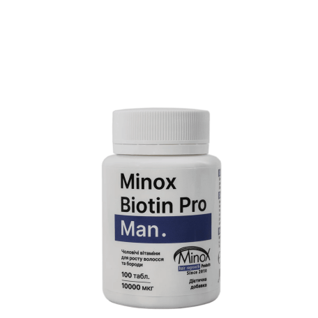 MINOX biotin pro man  Вітаміни для росту волосся та бороди (100 капсул)